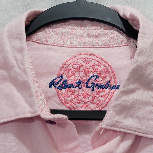 NWT Robert Graham Borsi Men's Linen Cotton Classic‎ Fit Pink Shirt 2XL $198 - Picture 4 of 11